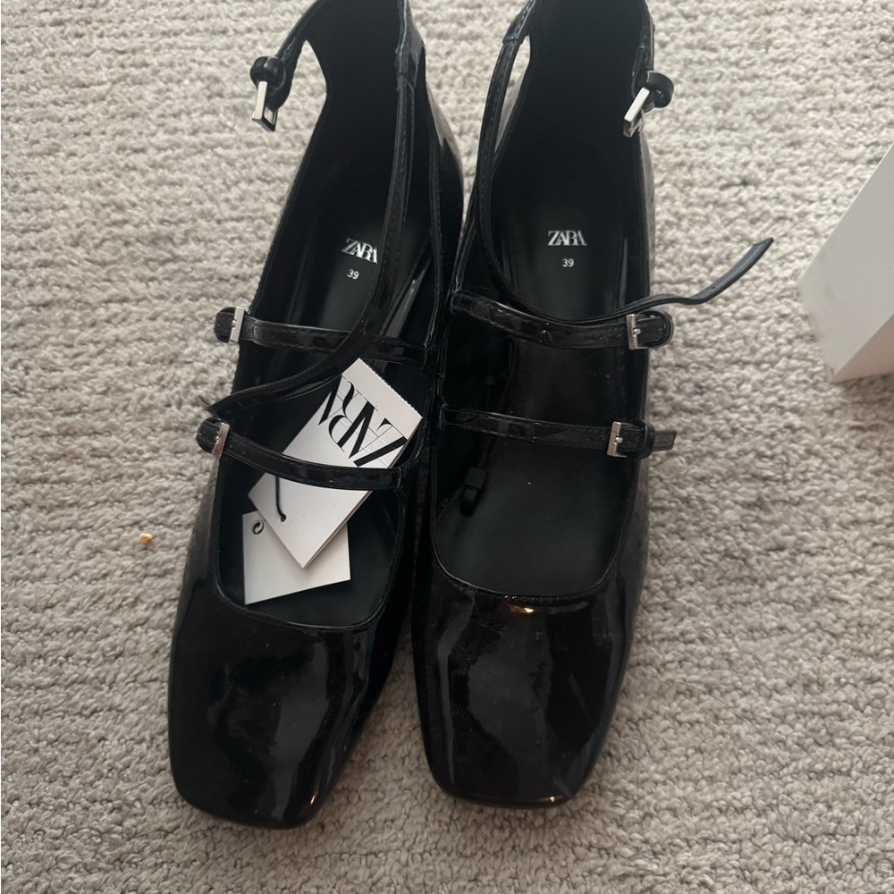 NWT Zara Black Flats with Mary Jane Strap